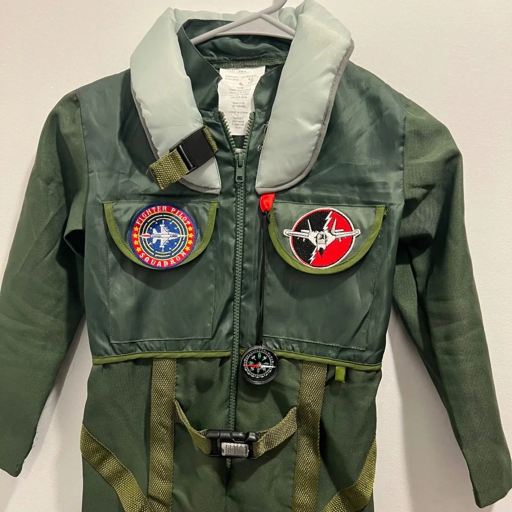 Target Fighter Pilot Flight Suit Costume Kids Small Green Bodysuit 240119288